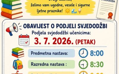 Podjela svjedodžbi za učenike od 1. do 7. razreda